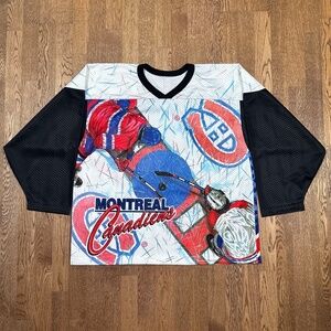 Vintage 90s CCM Montreal Canadiens Graphic All Over Print Jersey Mens L/XL